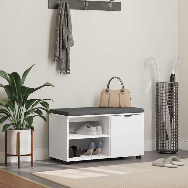 vidaXL Flurbank mit Kissen Uni Wei&szlig; 80 x 38 x 46 cm