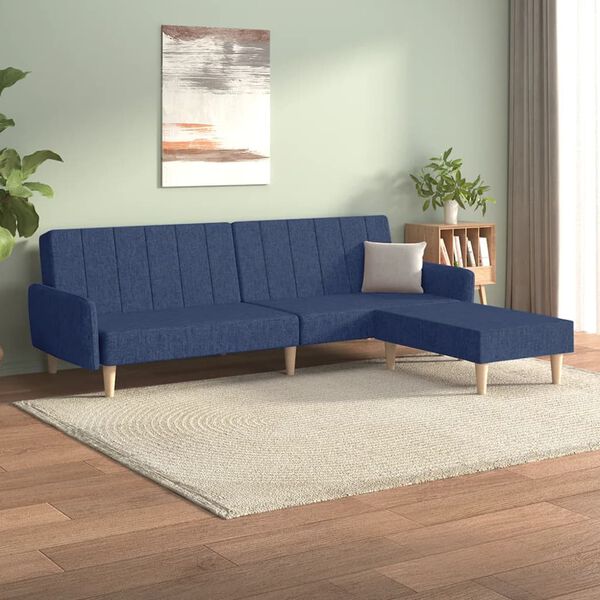 vidaXL Schlafsofa 2-Sitzer mit Fu&szlig;hocker Blau Stoff