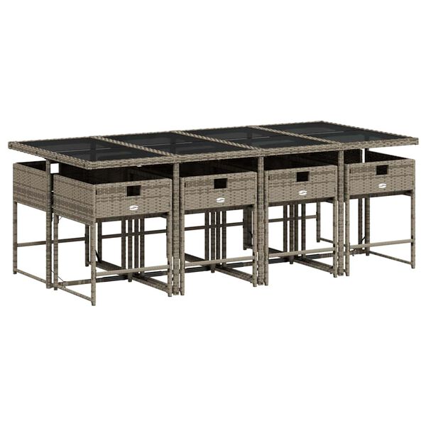 vidaXL 9-tlg. Garten-Essgruppe mit Kissen Grau Poly Rattan