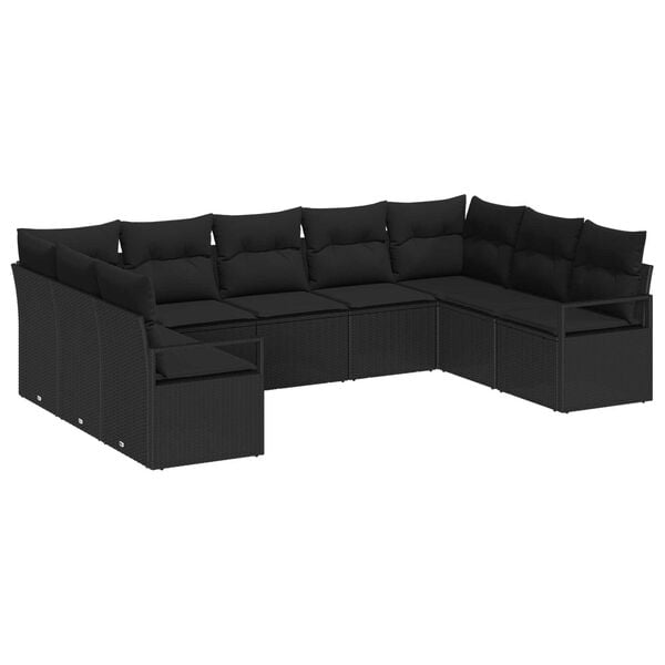 vidaXL Garten-Sofa-Set mit Kissen mit Speicher 9 pcs Schwarz