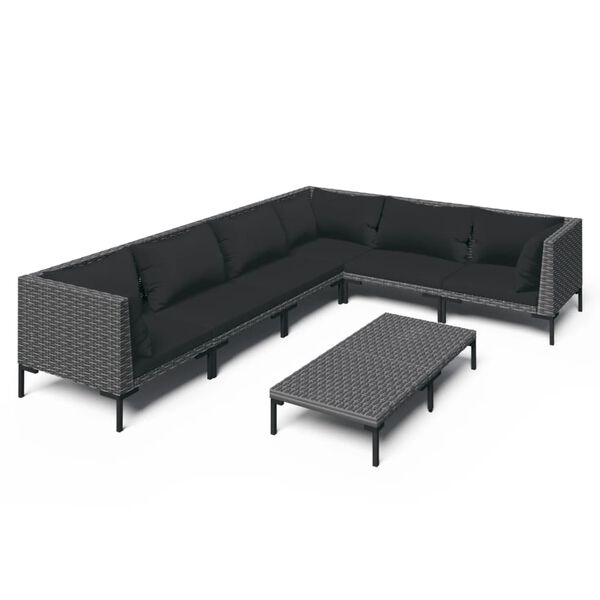 vidaXL 7-tlg. Garten-Lounge-Set mit Kissen Poly Rattan Dunkelgrau