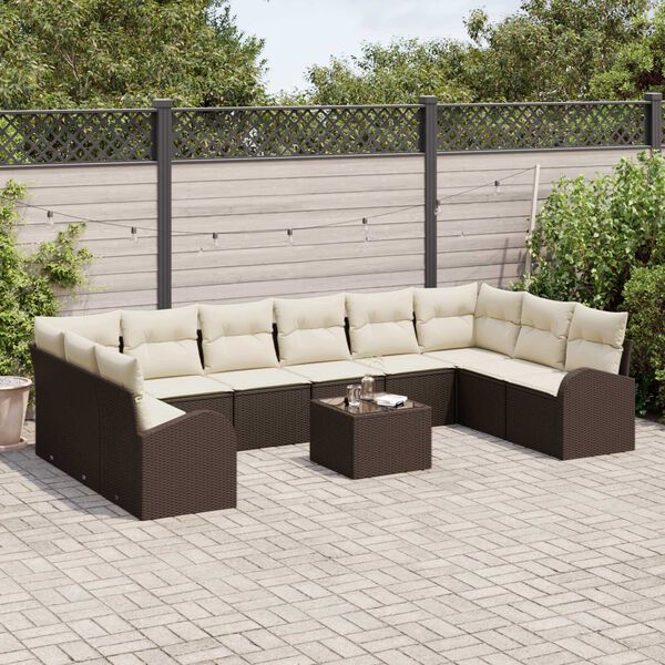 vidaXL Gartensofa-set mit Kissen 11 pcs Braun und Creme Poly-Rattan