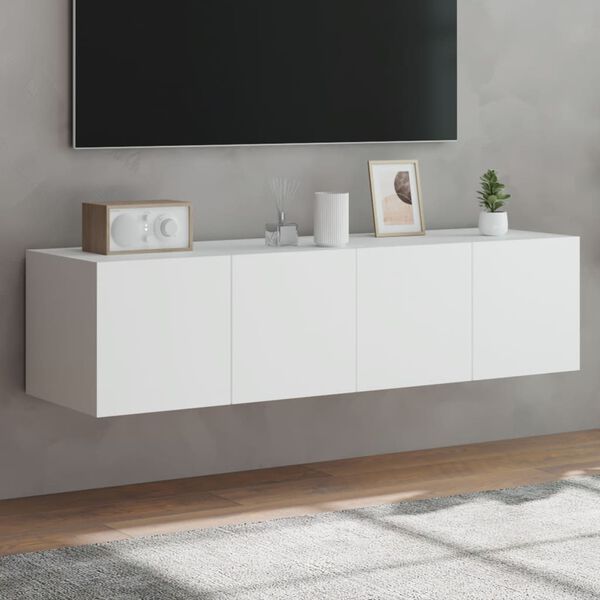 vidaXL TV-Wandschränke mit LED-Leuchten 2 Stk. Weiß 60x35x31 cm