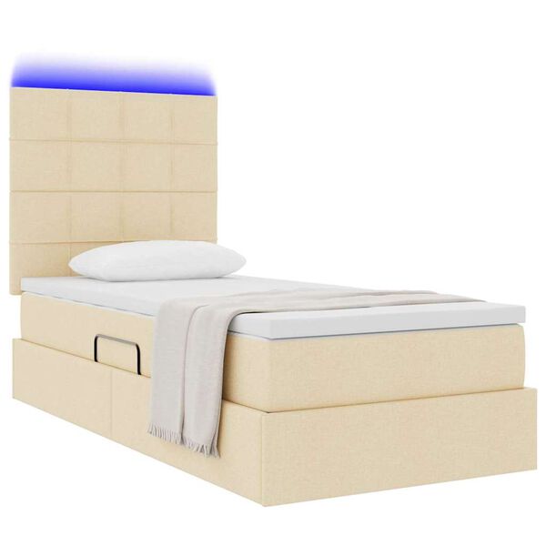 vidaXL Bett mit Stauraum und LED mit LED Creme 90 x 190 cm Polyester