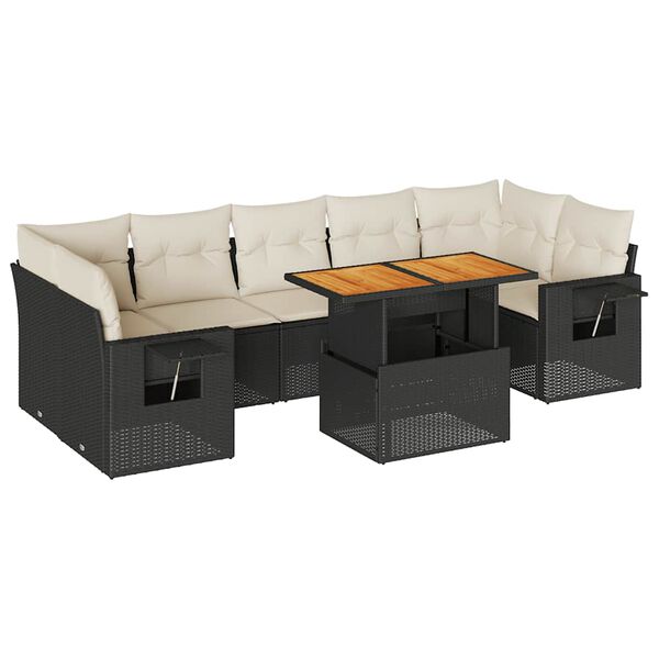 vidaXL 8-tlg. Garten-Sofagarnitur mit Kissen Schwarz Poly Rattan
