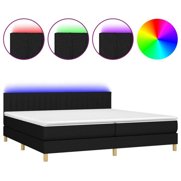 vidaXL Boxspringbett mit Matratze & LED Schwarz 200x200 cm Stoff