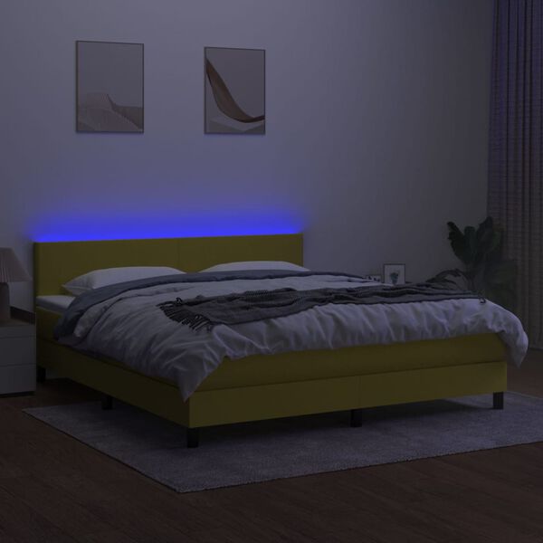 vidaXL Boxspringbett mit Matratze & LED Gr&uuml;n 160x200 cm Stoff