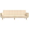 vidaXL Schlafsofa 2-Sitzer mit Hocker & Zwei Kissen Creme Stoff