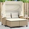 vidaXL Gartensofa 2-Sitzer mit Dach und Hockern Beige Poly Rattan