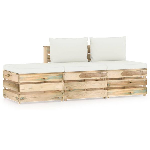 vidaXL 3-tlg. Garten-Lounge-Set mit Kissen Gr&uuml;n Impr&auml;gniertes Holz