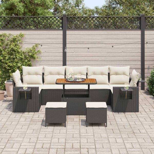 vidaXL Gartensofa-set mit Kissen 13 pcs Schwarz und Creme Poly-Rattan