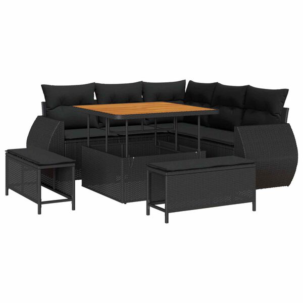vidaXL Gartensofa-set mit Kissen mit Kissen 8 pcs Schwarz Poly-Rattan