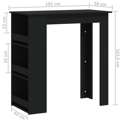 vidaXL Bartisch mit Ablagefläche Schwarz 102x50x103,5 cm Holzwerkstoff