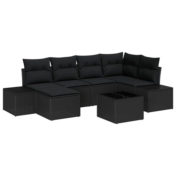 vidaXL Gartensofa-set mit Kissen 7 pcs Schwarz Poly-Rattan