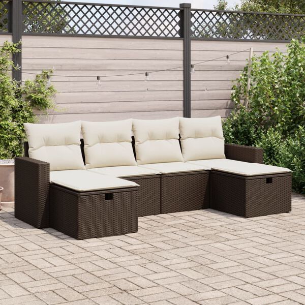 vidaXL 6-tlg. Garten-Sofagarnitur mit Kissen Braun Poly Rattan