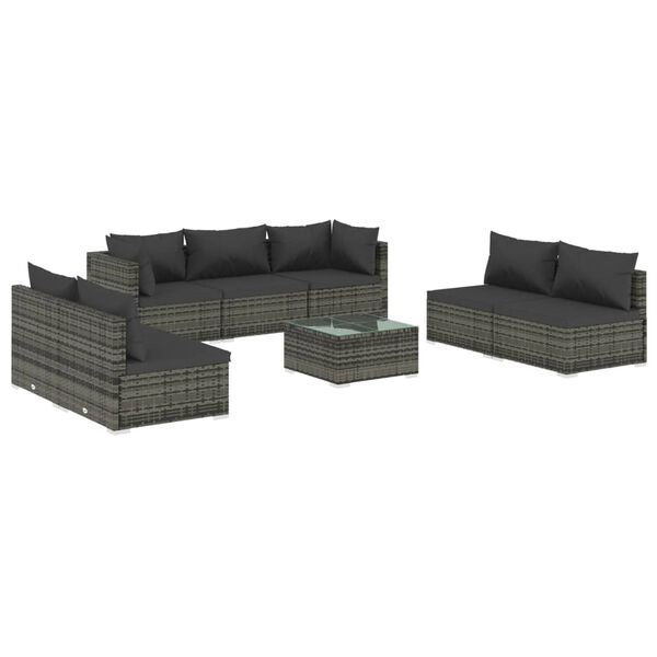 vidaXL 8-tlg. Garten-Lounge-Set mit Kissen Poly Rattan Grau
