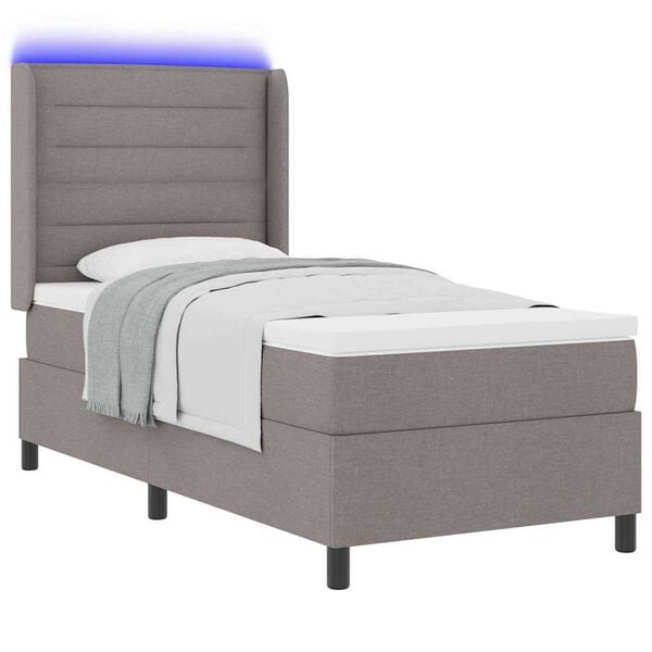 vidaXL LED Boxspringbett mit Matratze Taupe 100 x 200 cm Stoff