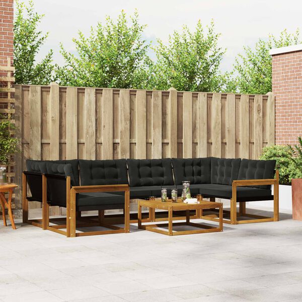 vidaXL Outdoor-Sofagarnitur mit Kissen 7 pcs Nat&uuml;rlich und Schwarz