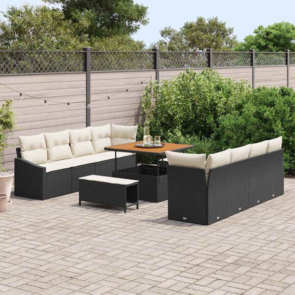 vidaXL Gartensofa-set mit Kissen 11 pcs Schwarz Poly-Rattan