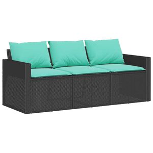 vidaXL Gartensofa mit Kissen 3-Sitzer Schwarz Poly Rattan