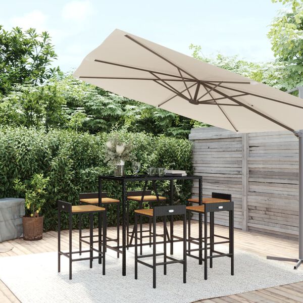 vidaXL 7-tlg. Gartenbar-Set Schwarz Poly Rattan & Massivholz Akazie