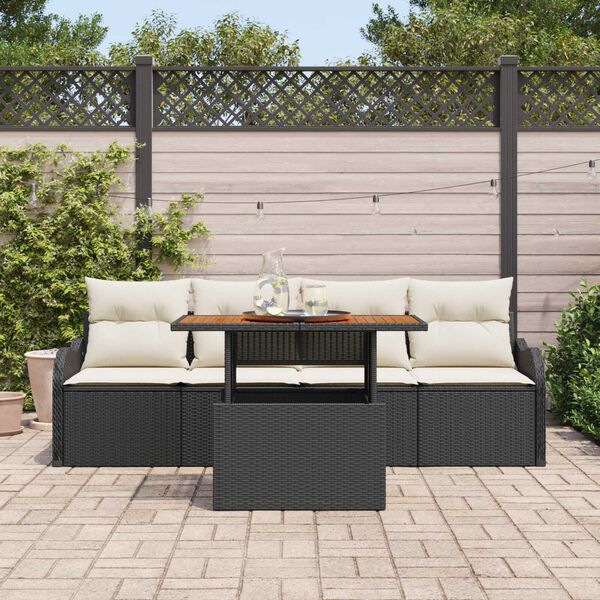 vidaXL Garten-Sofa-Set mit Kissen 5 pcs Schwarz und Creme