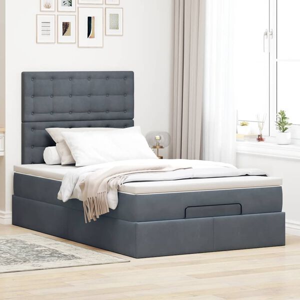 vidaXL Ottoman-Bett mit Matratzen & LEDs Dunkelgrau 120x200 cm Samt