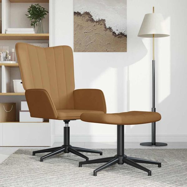 vidaXL Relaxsessel mit Hocker Braun Samt