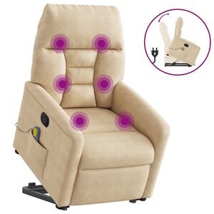 vidaXL Massagesessel mit Aufstehhilfe Creme Mikrofasergewebe