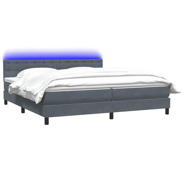 vidaXL Boxspringbett mit Matratze & LED Dunkelgrau 200x210 cm Samt