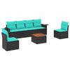 vidaXL 7-teiliges Gartensofa-Set mit Kissen, schwarzes Polyrattan