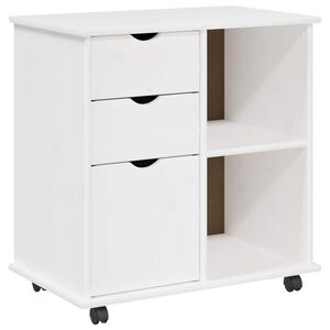 vidaXL Rollschrank Mit Rad Wei&szlig; 63,5 x 39 x 65,5 cm Massivholz Kiefer