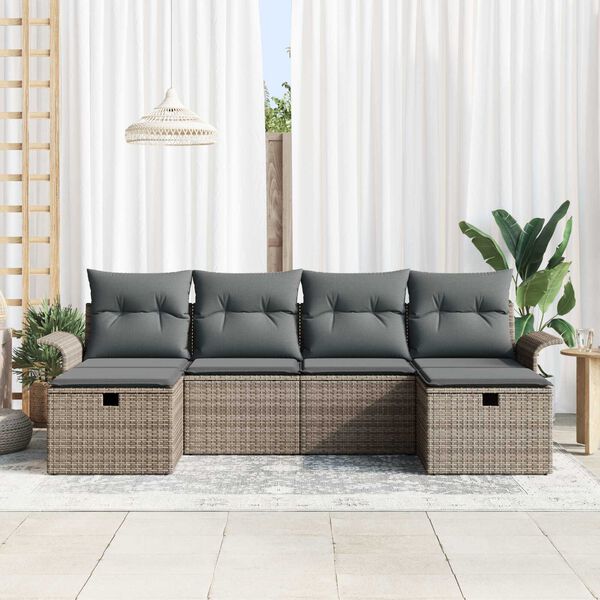 vidaXL Gartensofa-set mit Kissen mit Speicher 6 pcs Grau Poly-Rattan