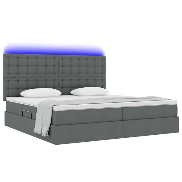 vidaXL Bett mit Stauraum und LED Dunkelgrau 200 x 200 cm Polyester