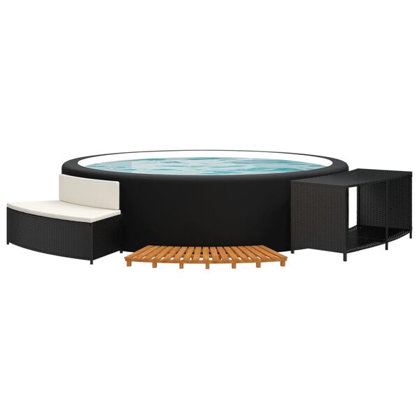 vidaXL Whirlpool-Umrandung Schwarz Poly-Rattan und Massivholz Akazie
