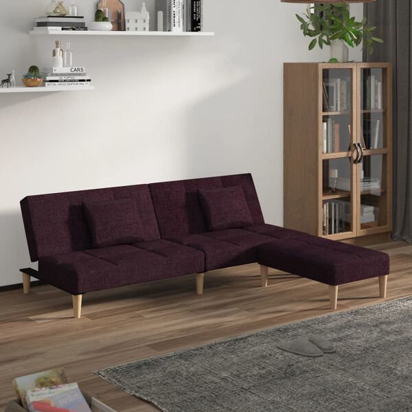 vidaXL Schlafsofa 2-Sitzer mit 2 Kissen & Hocker Lila Stoff