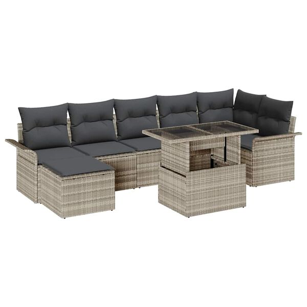 vidaXL Sofa Set mit Kissen 8 pcs Hellgrau Poly-Rattan