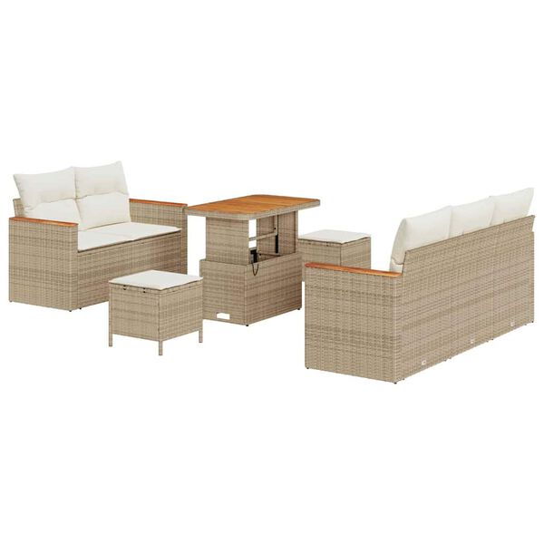 vidaXL Garten-Sofa-Set mit Kissen mit Speicher Beige Poly Rattan