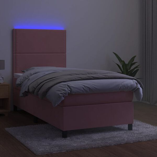 vidaXL Boxspringbett mit Matratze & LED Rosa 80x200 cm Samt