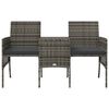 vidaXL 2-Sitzer-Gartensofa mit Teetisch und Hocker Poly Rattan Grau