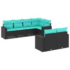 vidaXL 7-tlg. Garten-Sofagarnitur mit Kissen Schwarz Poly Rattan