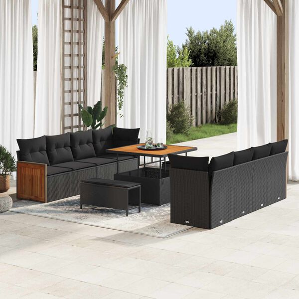 vidaXL Gartensofa-set mit Kissen 12 pcs Schwarz Poly-Rattan