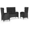 vidaXL 3-tlg. Garten-Essgruppe mit Kissen Schwarz Poly Rattan