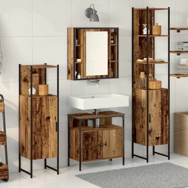 vidaXL Badezimmerm&ouml;bel-Set mit Regal 4 pcs Altholz Holzwerkstoff