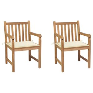 vidaXL Gartenst&uuml;hle 2 Stk. mit Cremewei&szlig;en Kissen Massivholz Teak