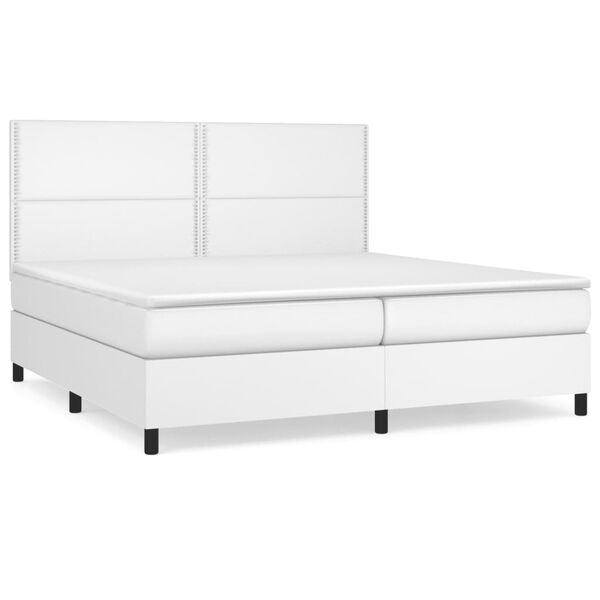 vidaXL Boxspringbett mit Matratze Weiß 200x200 cm Kunstleder
