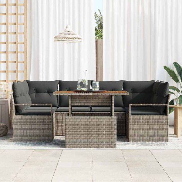 vidaXL Garten-Sofa-Set mit Kissen 7 pcs Grau