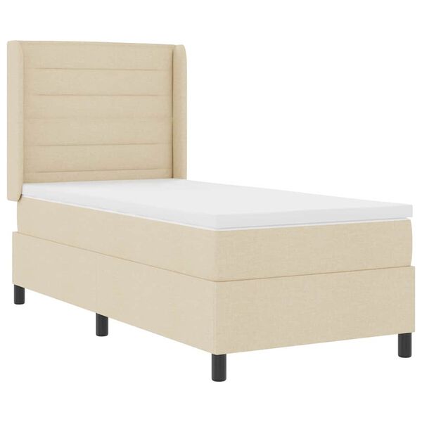 vidaXL LED Boxspringbett mit Matratze Creme 90 x 190 cm Stoff