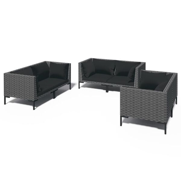 vidaXL 6-tlg. Garten-Lounge-Set mit Kissen Poly Rattan Dunkelgrau