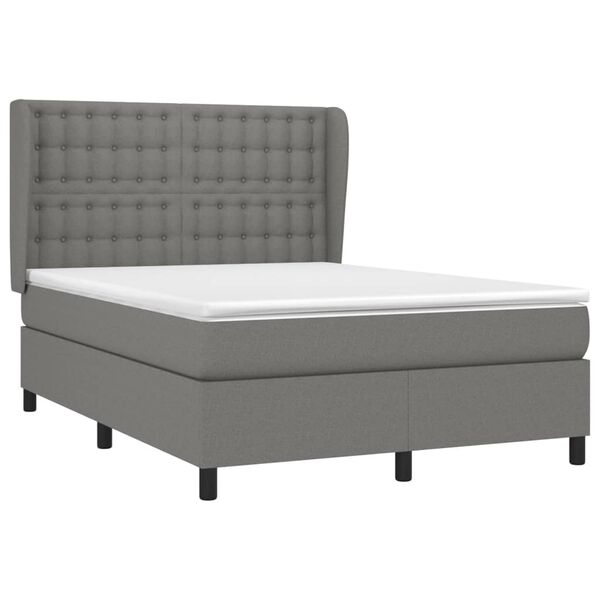 vidaXL Boxspringbett mit Matratze Dunkelgrau 140x190 cm Stoff